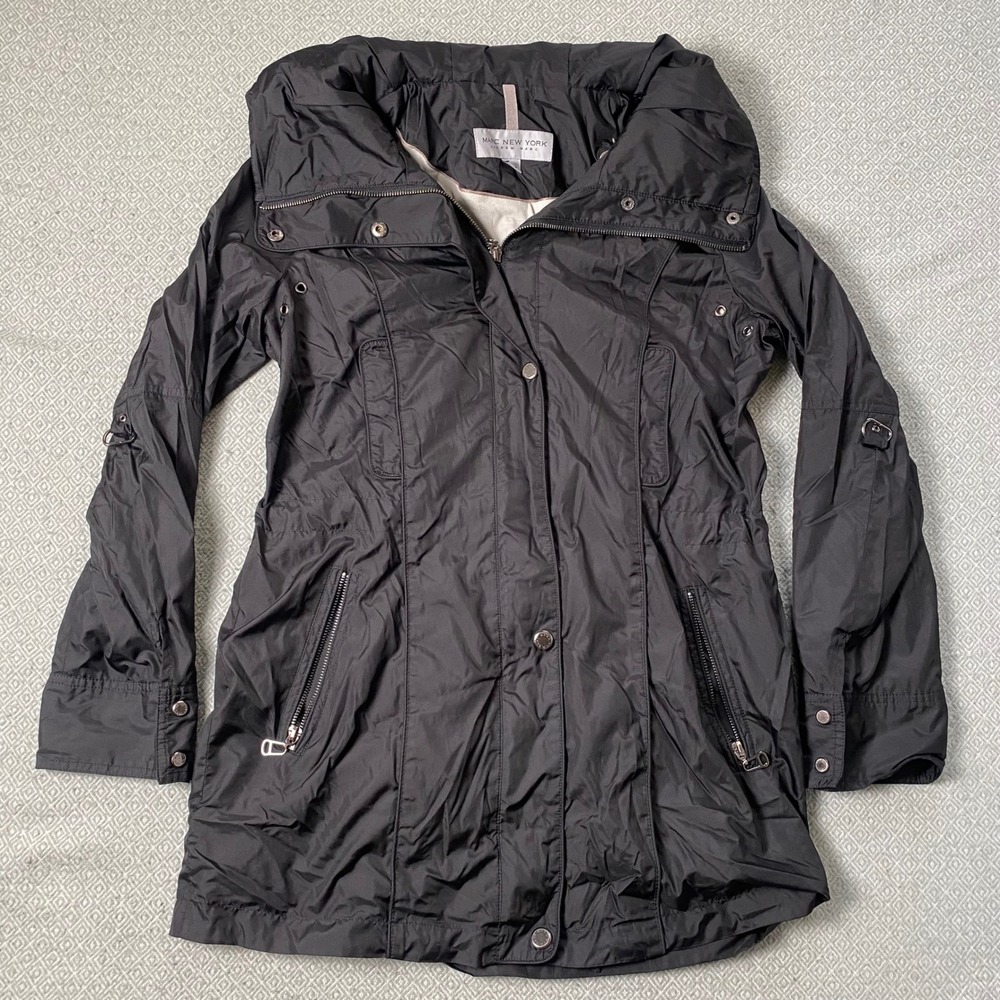 Marc New York Jacket Women Small Black Utility Anorak Full Zip Packable Hood